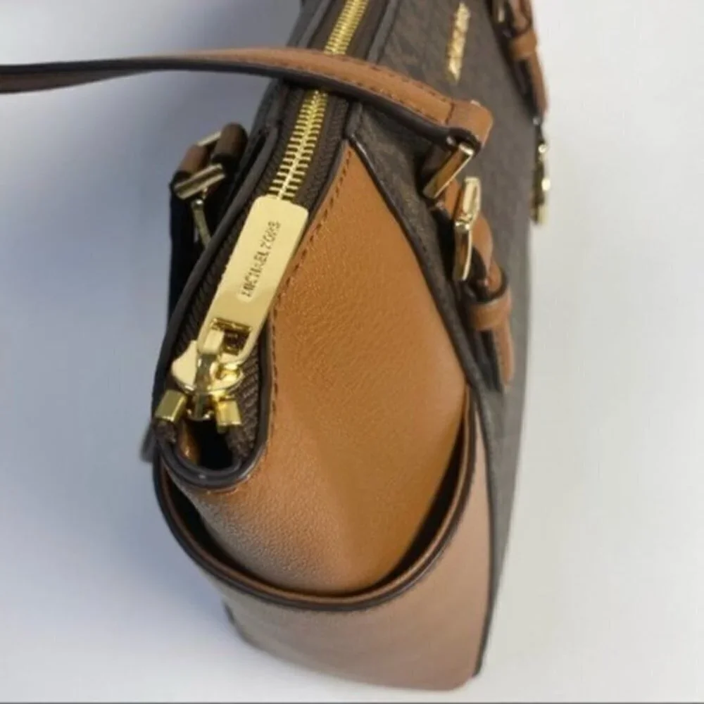 Michael Kors Charlotte Large Logo Top-Zip Tote Carryall Bag in Brown - Picture 9 of 14